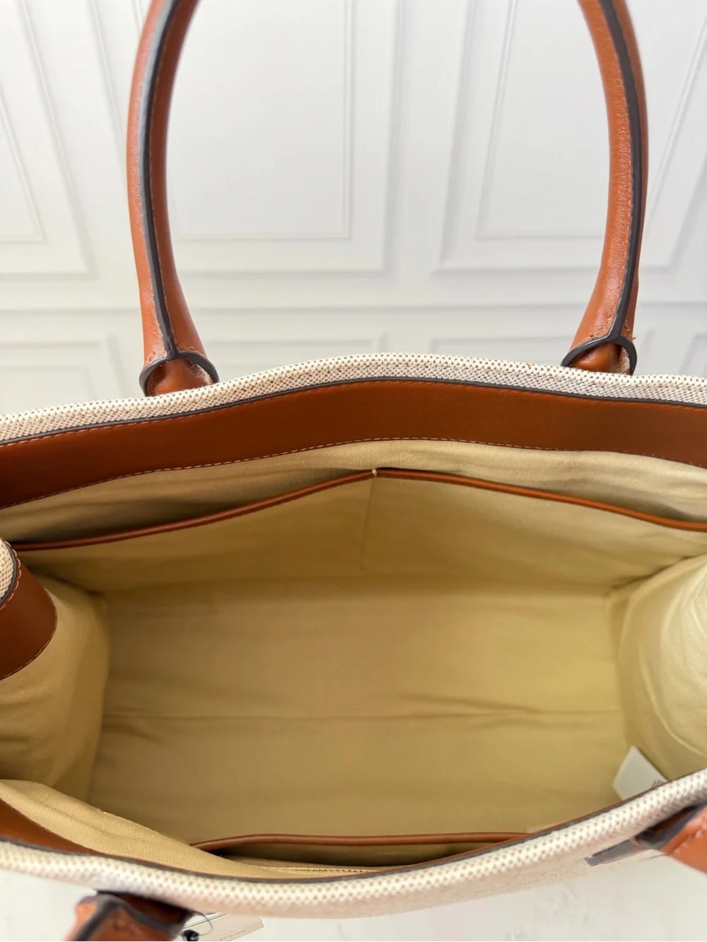 Lauren Ralph Lauren Canvas Leather Large Tote Bag Tan Brown NWT $325